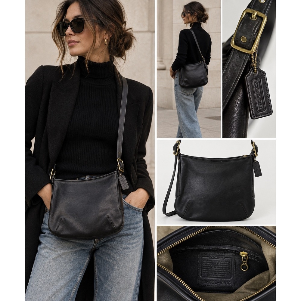 Vintage Coach 9204 Black Leather Crossbody Shoulder Bag USA 90s Y2K Brass
